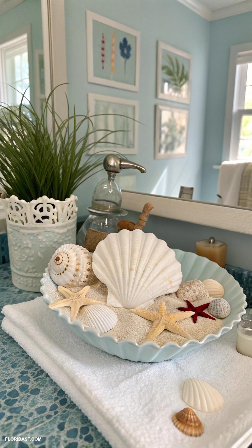 blue coastal bathrooms Shell decor for coastal charm