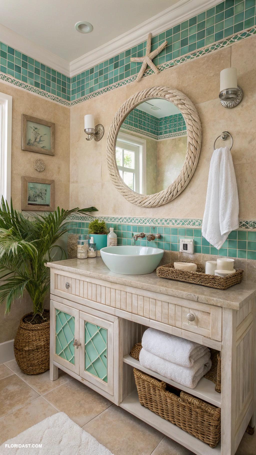 blue coastal bathrooms Turquoise tile accents for beachy vibe
