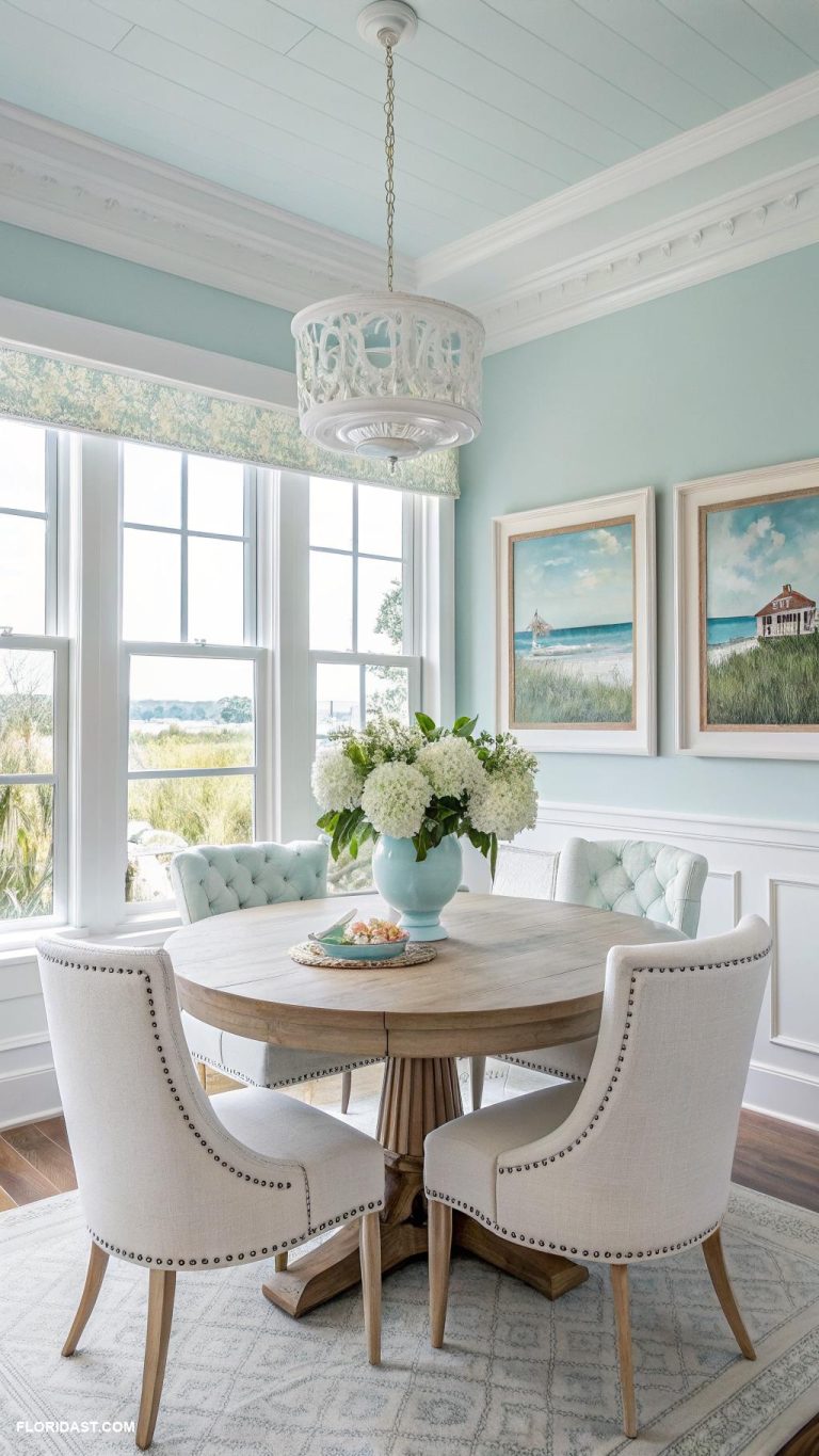 blue dining room ideas Pastel blue walls with white trim