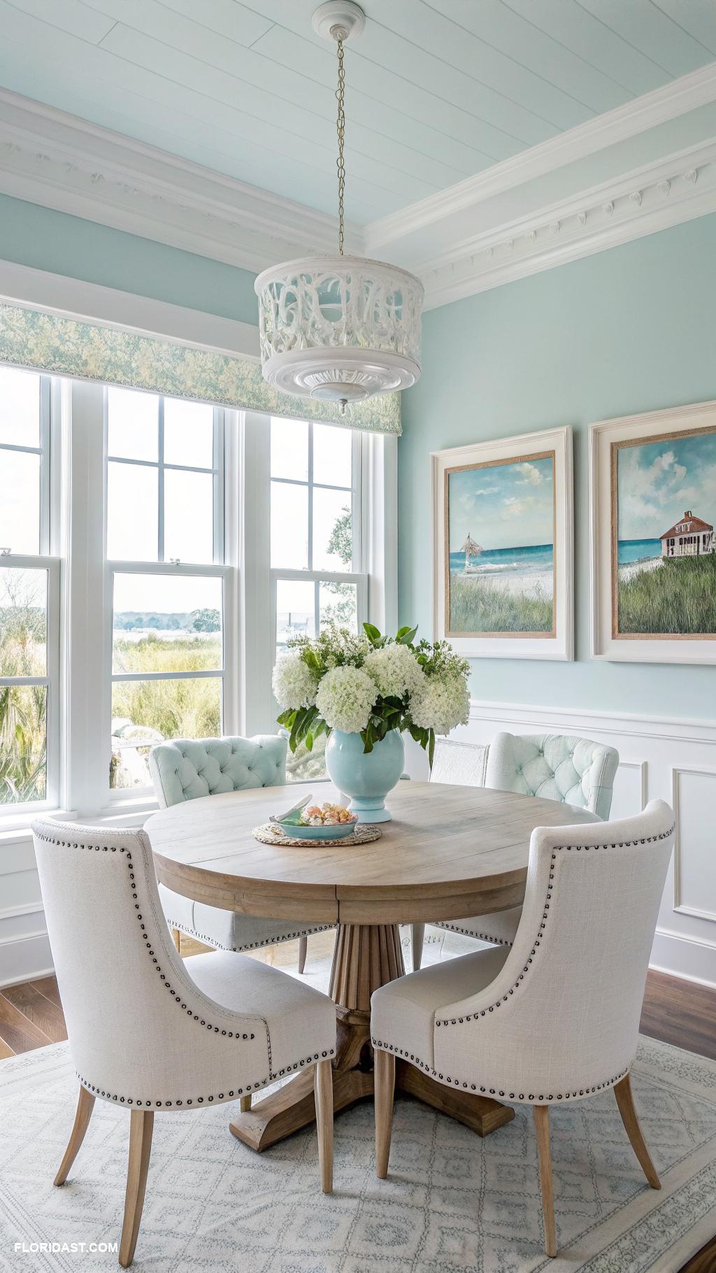 blue dining room ideas Pastel blue walls with white trim