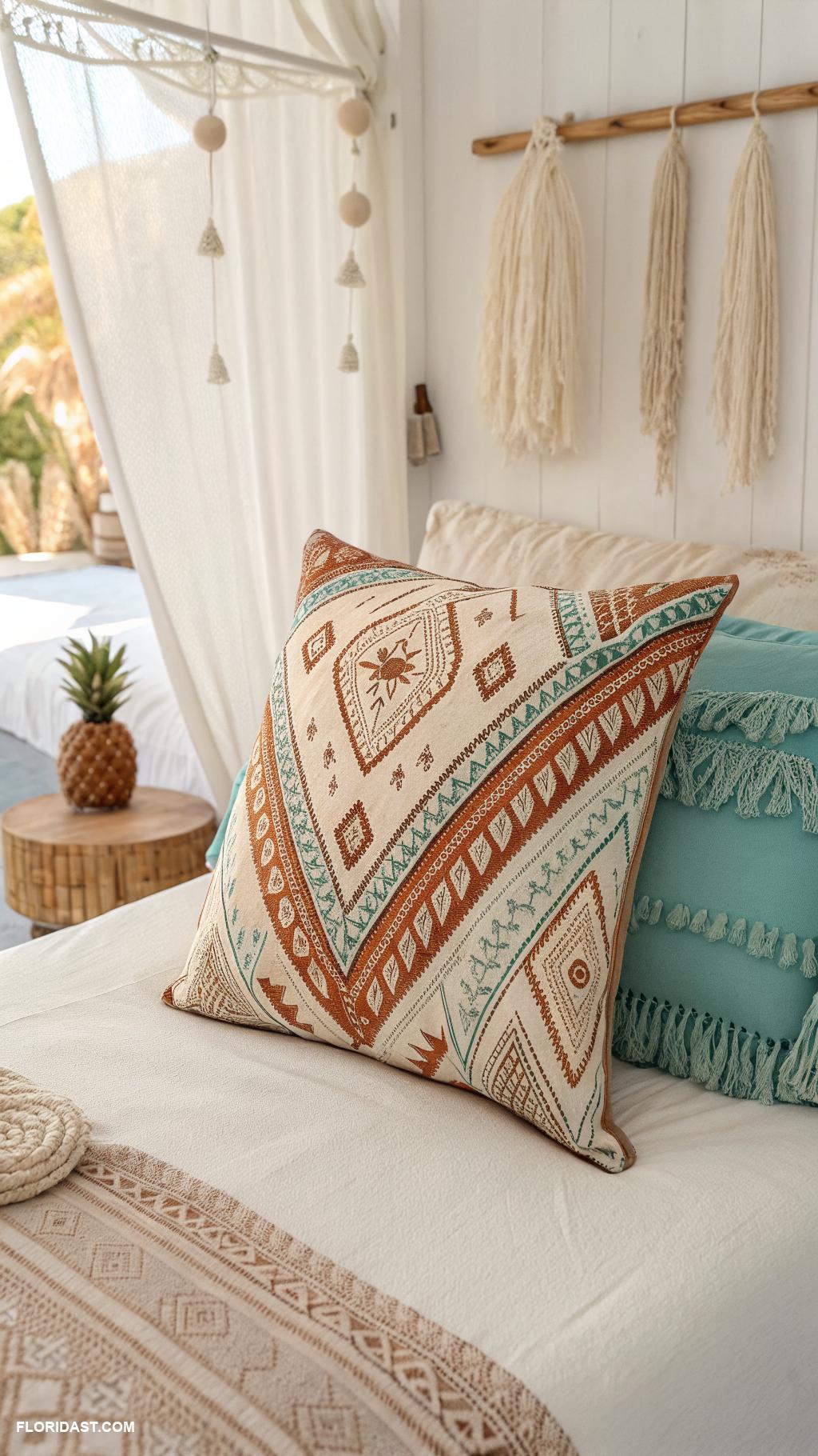 boho beachy bedroom ideas Bohemian patterned throw pillows