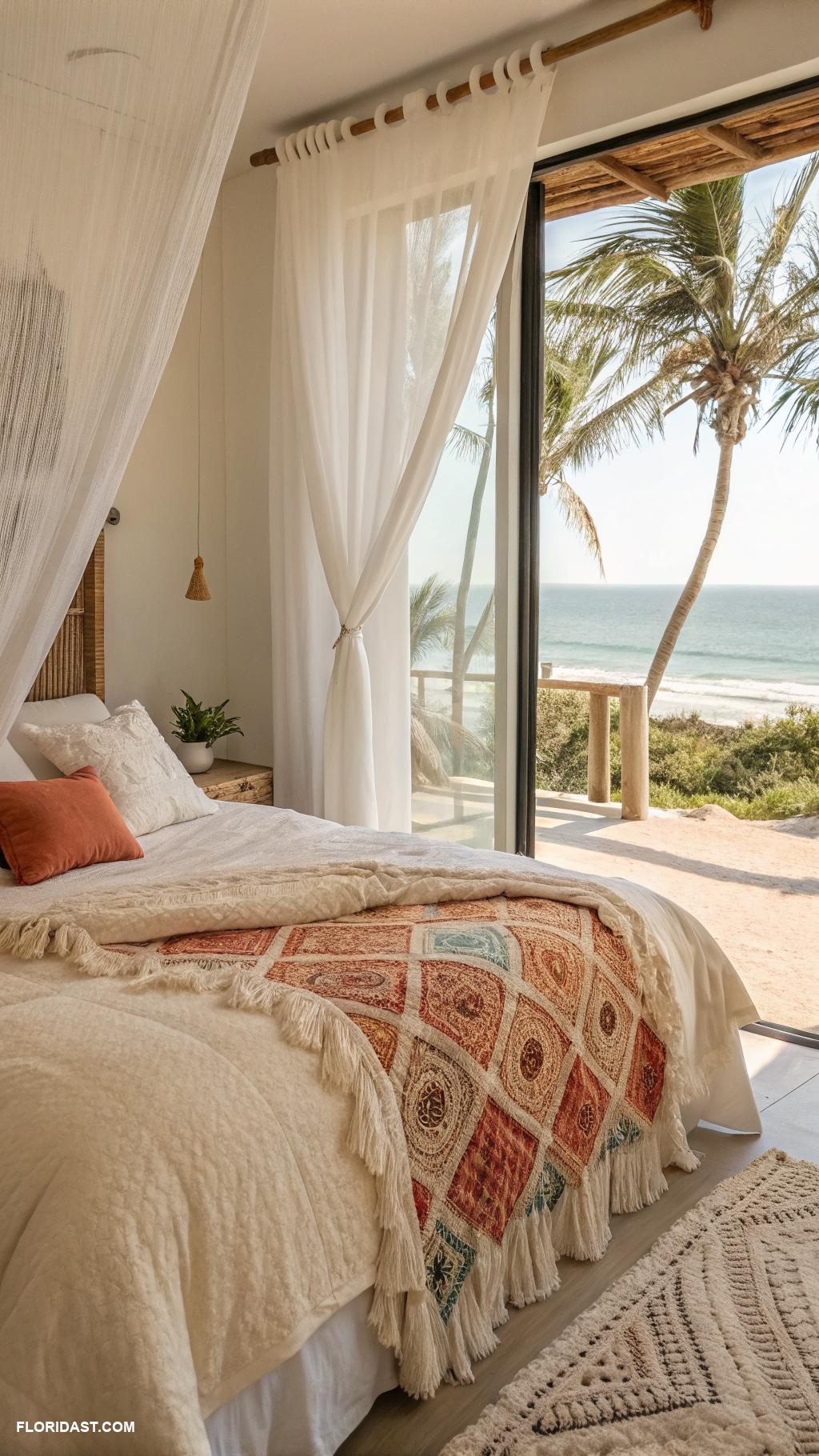 boho coastal bedroom ideas Layer soft textiles for comfort and warmth