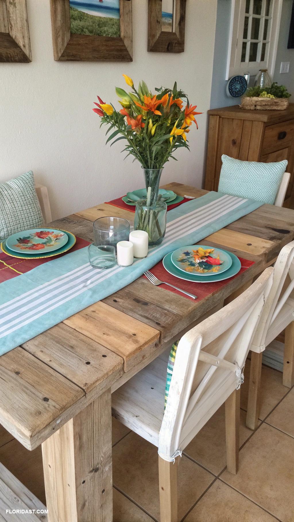 breakfast nook ideas Rustic wooden table with beachy decor