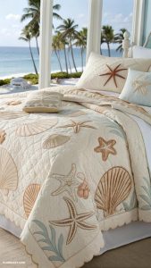 coastal bedding ideas Beach themed quilts with sand colors