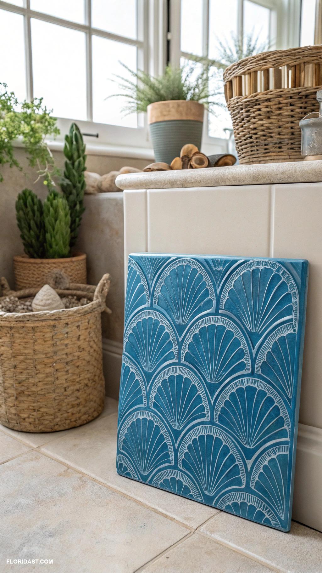 coastal boho bathroom ideas Bright blue tile for ocean vibes