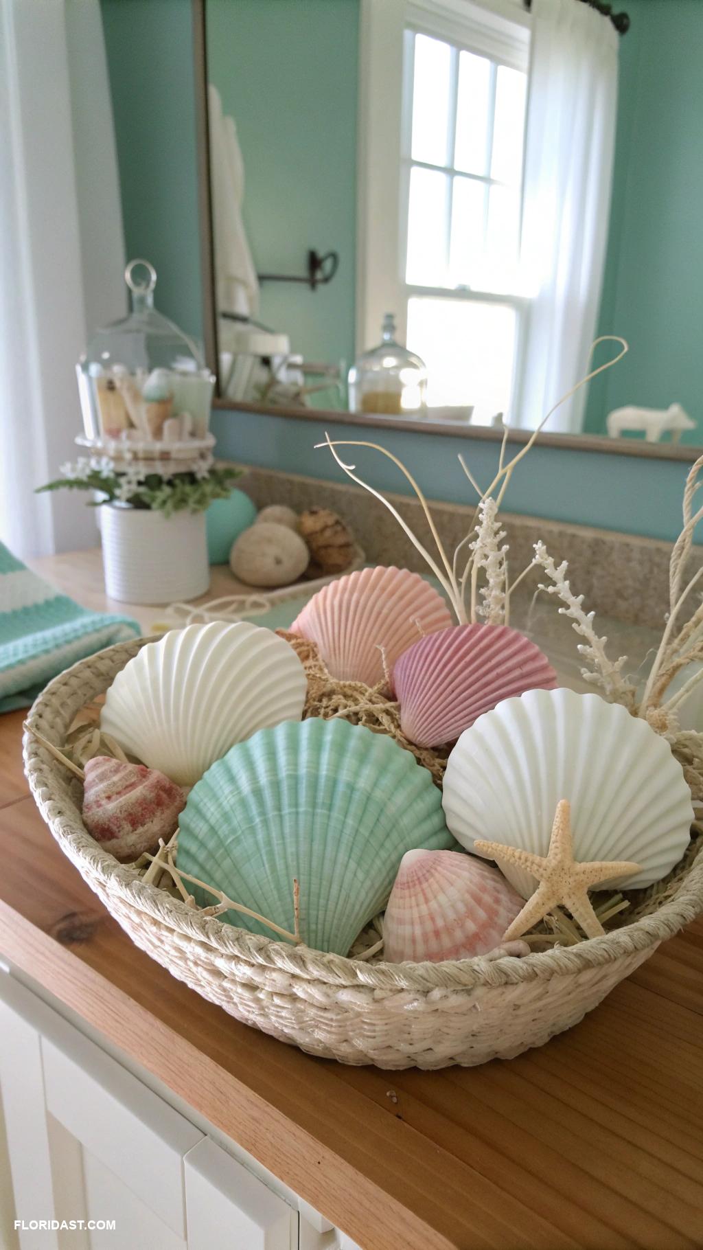 coastal boho bathroom ideas Seashell decor for coastal charm