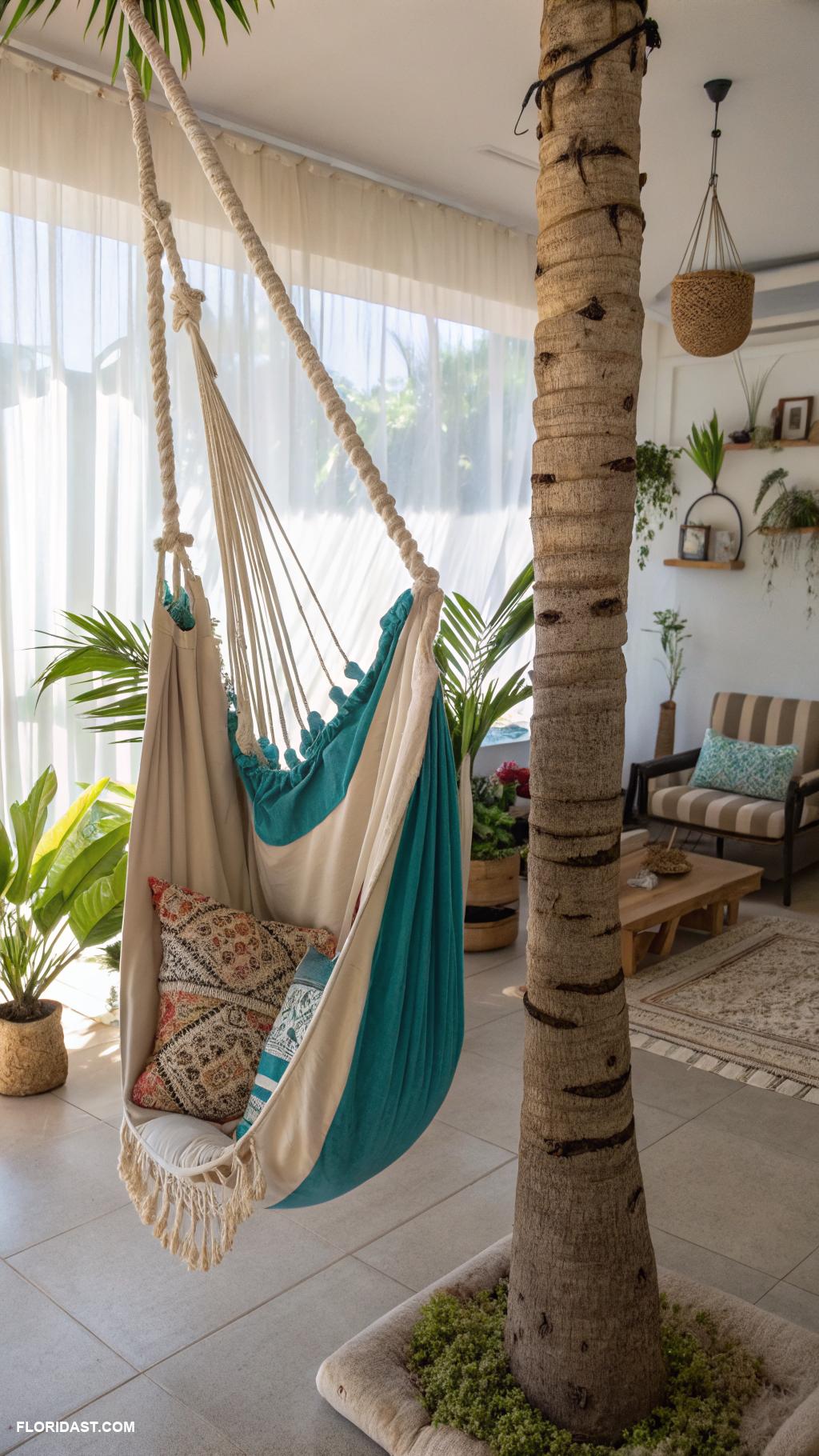 coastal boho living room ideas Hammock chair for relaxed seating options