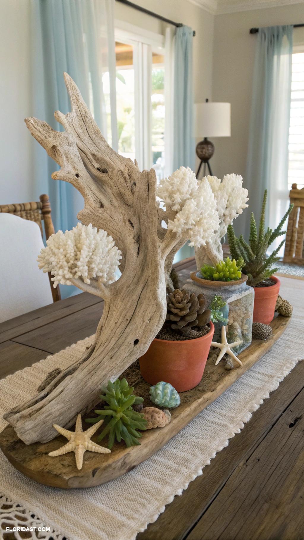 coastal dining room ideas Driftwood centerpieces for rustic touch