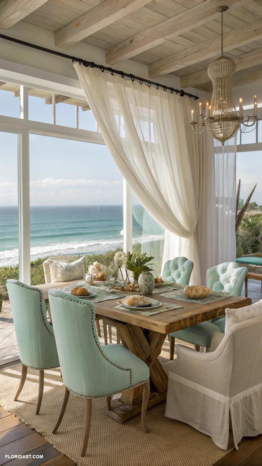 coastal dining room ideas Light fabrics for airy and comfortable space