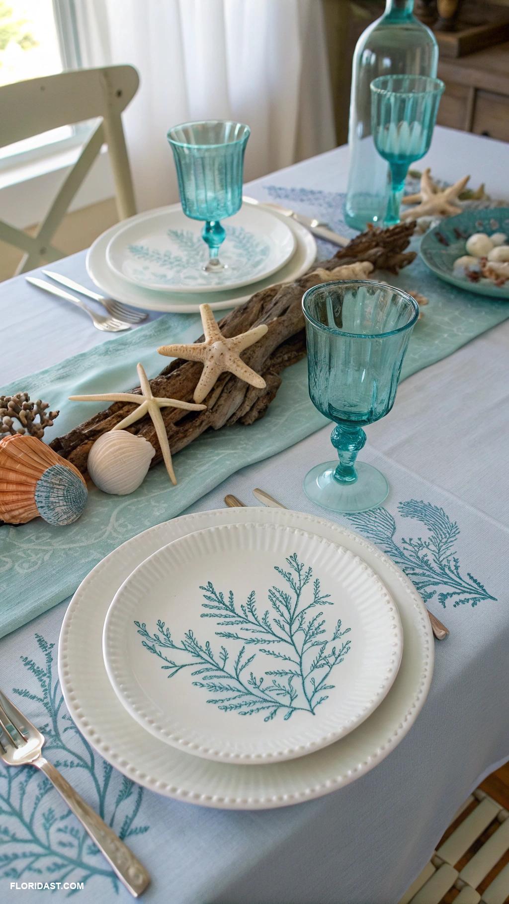 coastal dining room ideas Nautical themed tableware for coastal charm
