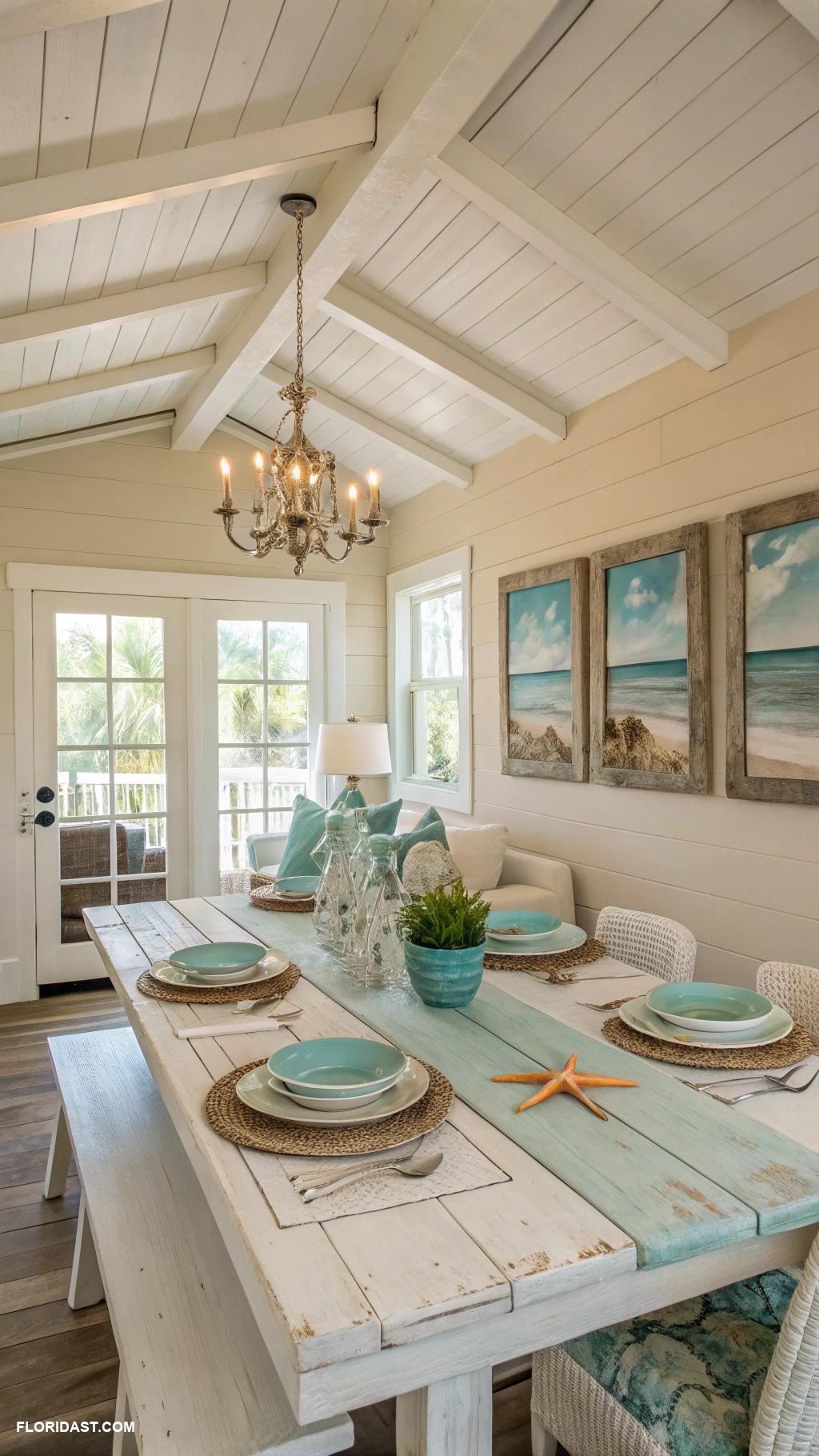 coastal dining room ideas Seashell accents for beachy feel