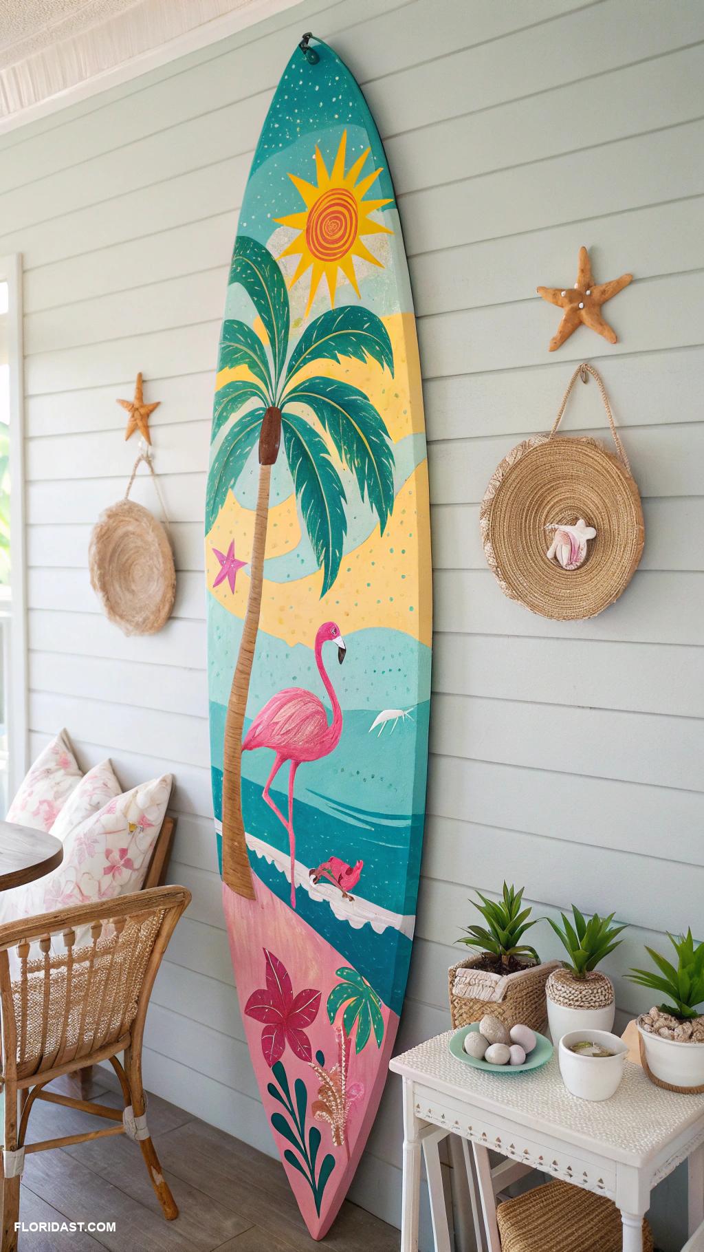coastal dining room ideas Surfboard art for playful decor