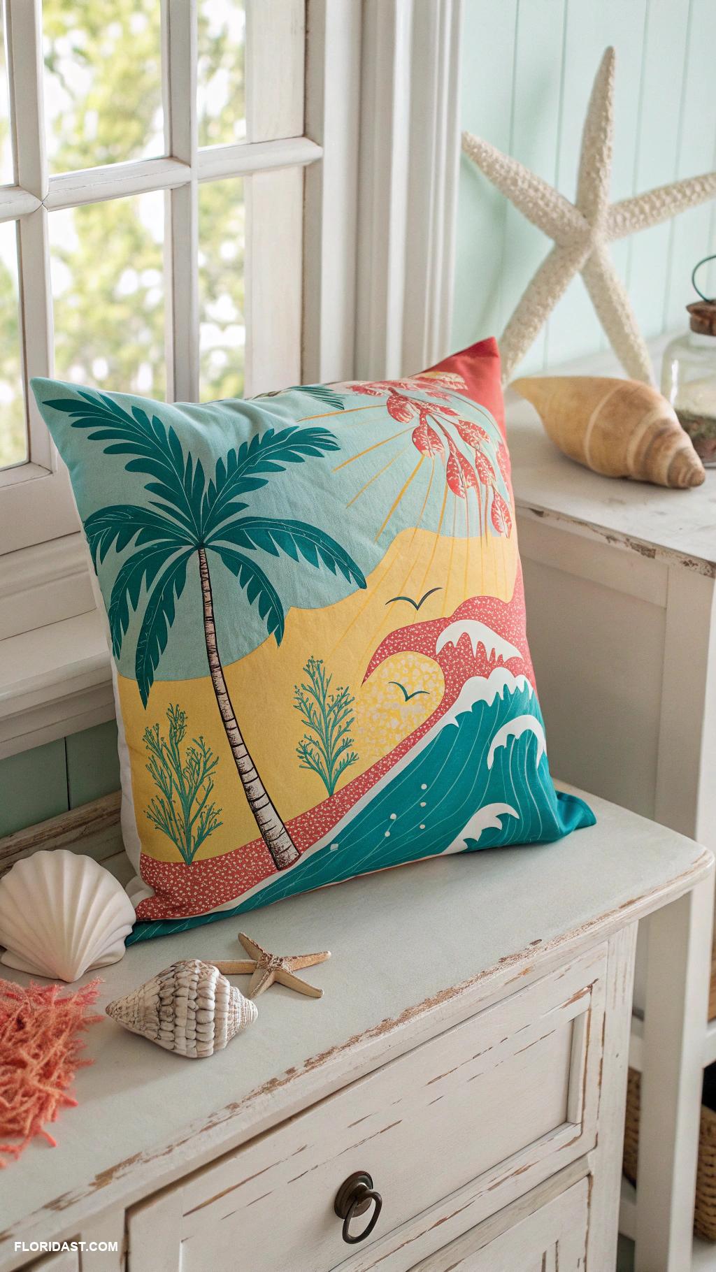 coastal dresser decor Colorful beach themed throw pillows