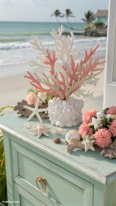 coastal dresser decor Coral sculptures for unique touches