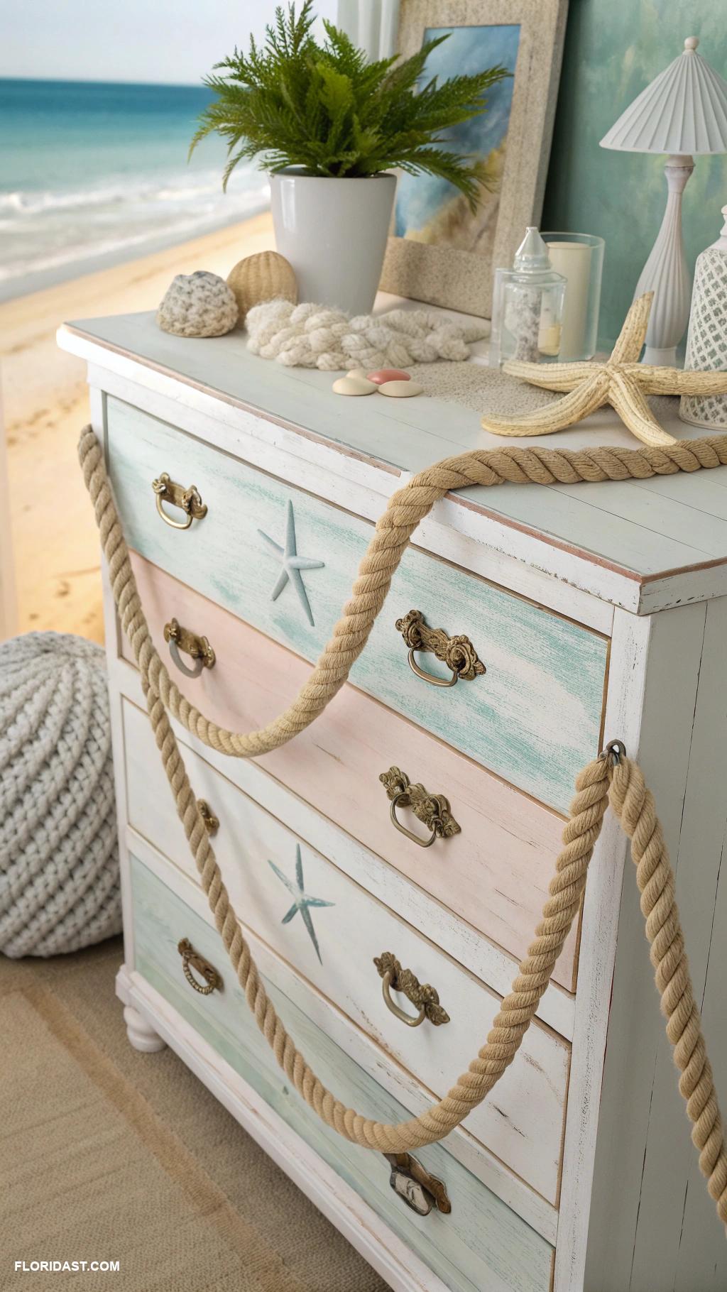 coastal dresser decor Nautical rope accents on furniture