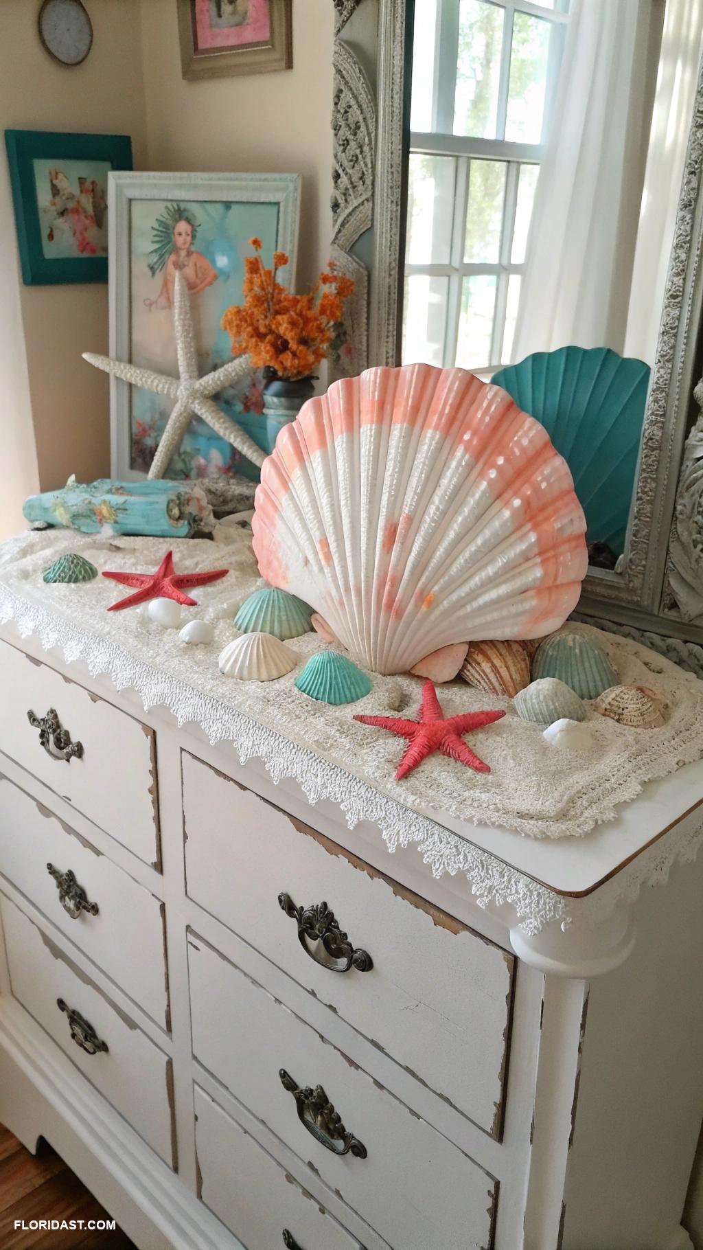 coastal dresser decor Seashell centerpieces for coastal vibes