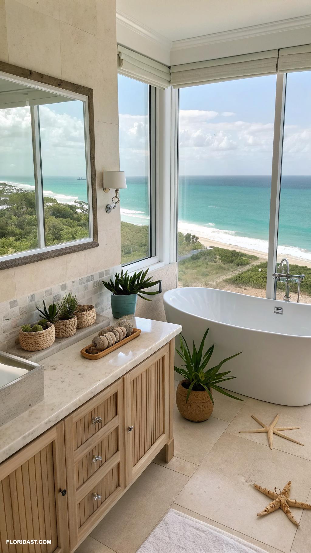 coastal master bathroom ideas Natural light from large window design