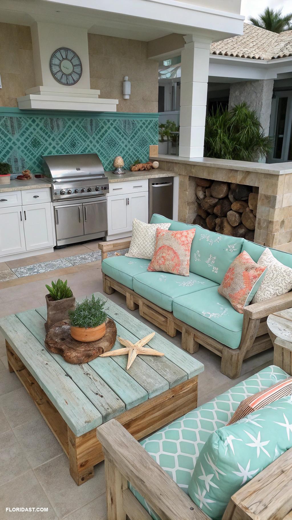 coastal outdoor kitchens Coastal themed lounge area