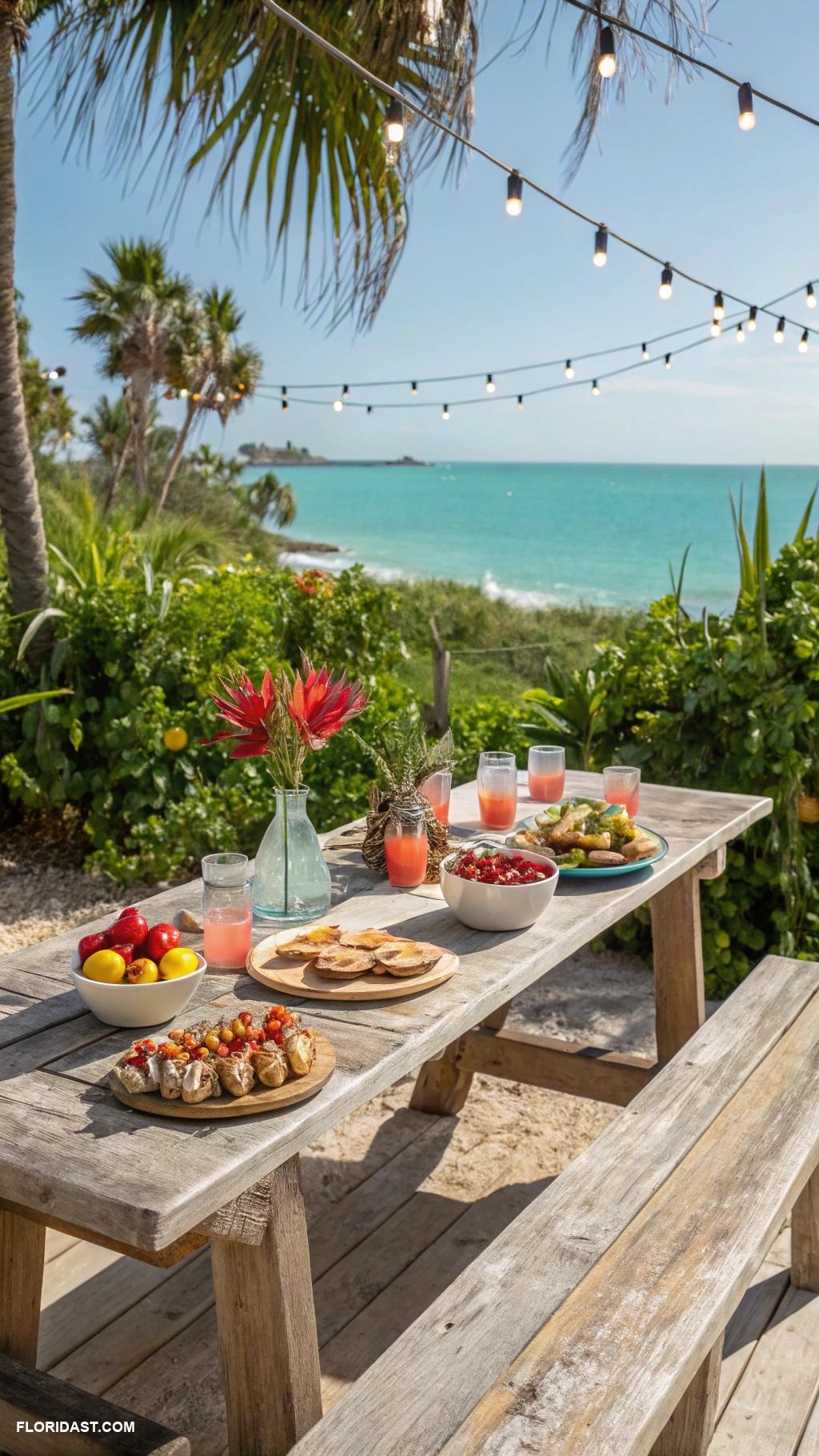coastal outdoor kitchens Rustic wooden picnic table