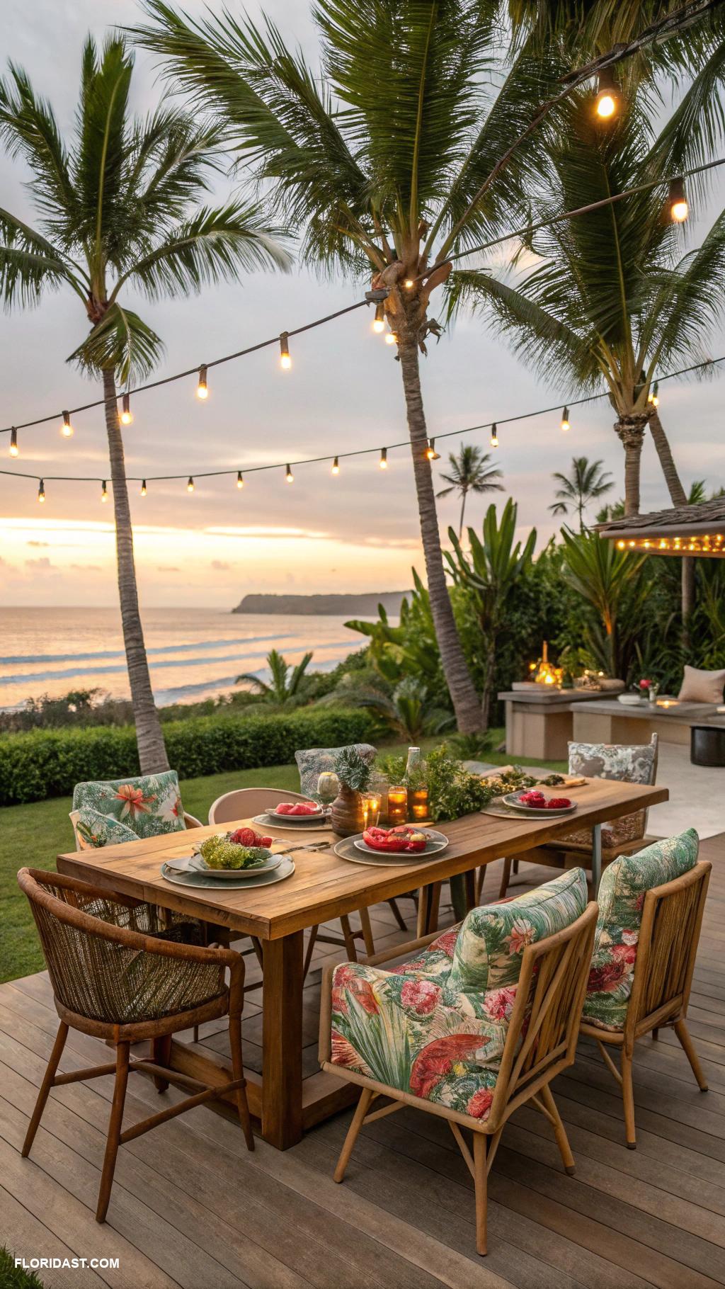coastal outdoor kitchens Tropical bamboo dining area