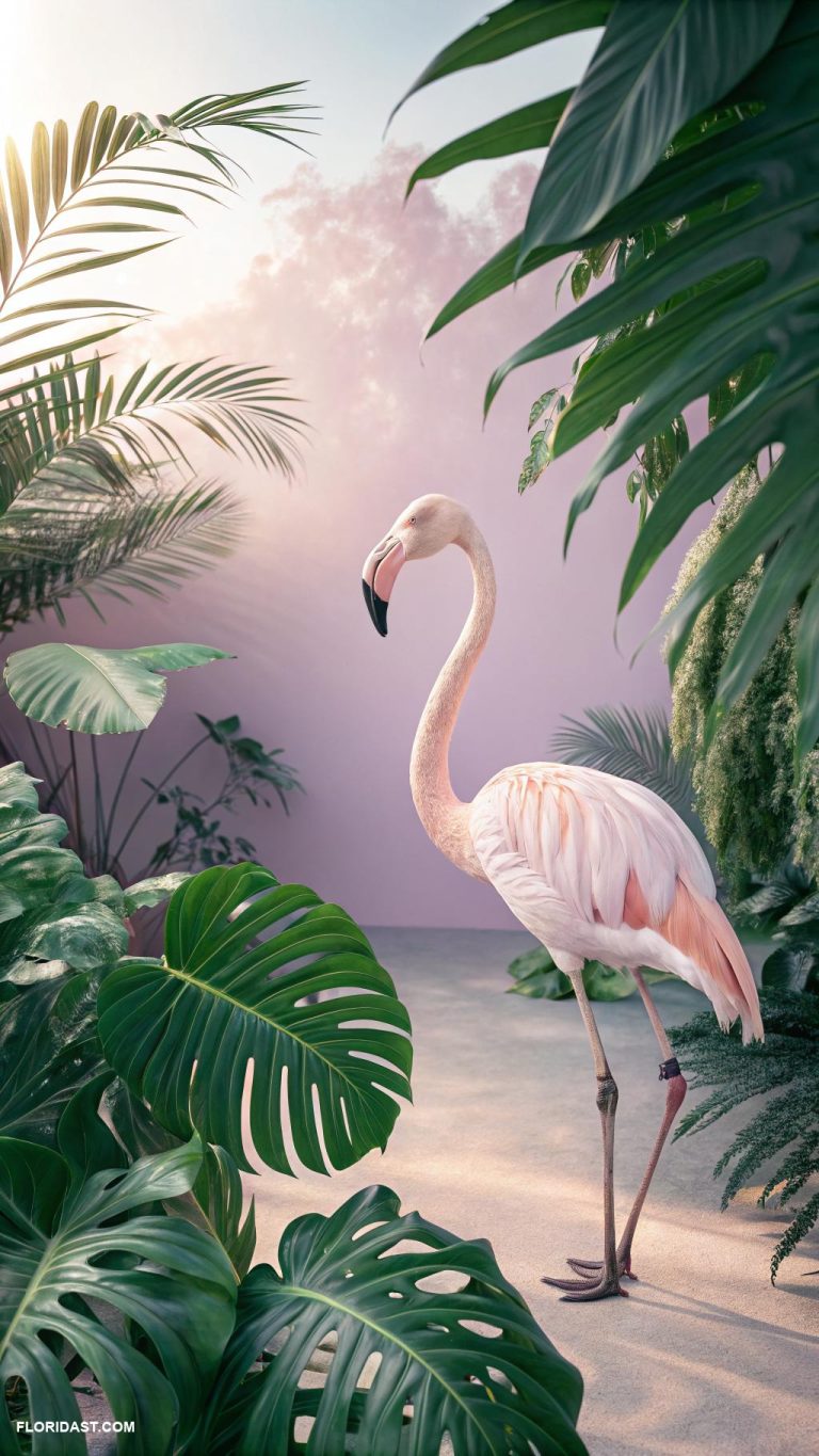 flamingo wallpaper ideas Pastel colored flamingos with tropical leaves