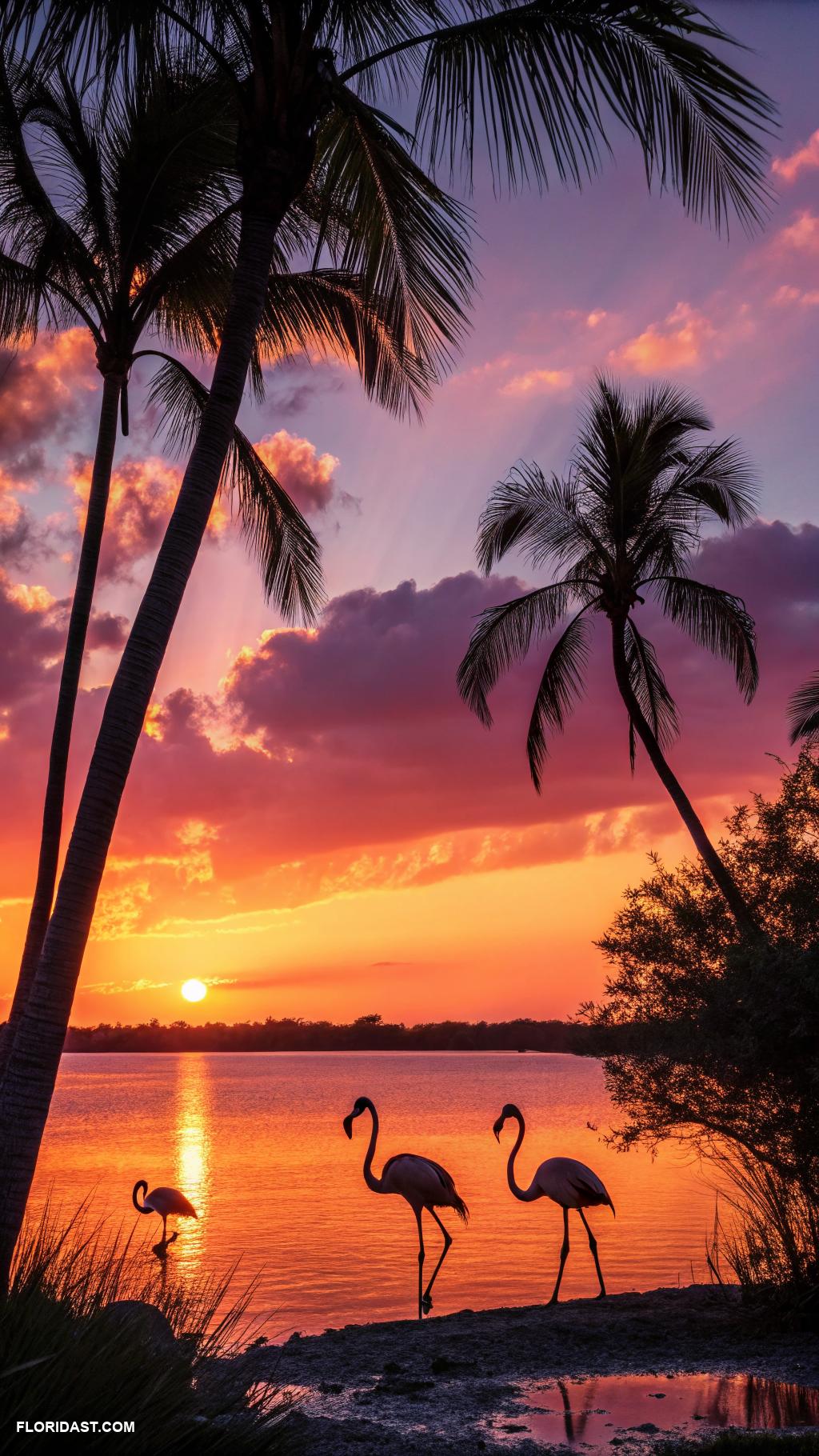 flamingo wallpaper ideas Tropical sunset with flamingos silhouette