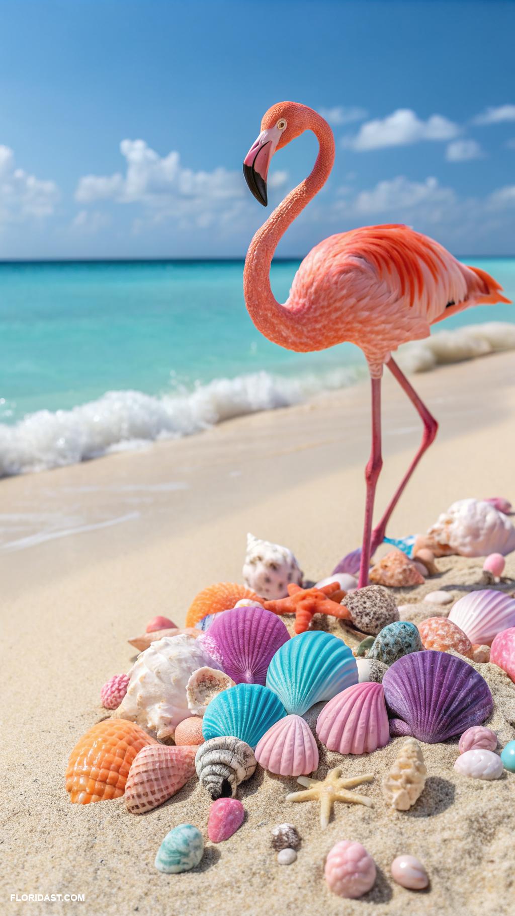 flamingo wallpaper ideas Whimsical flamingos surrounded by seashells