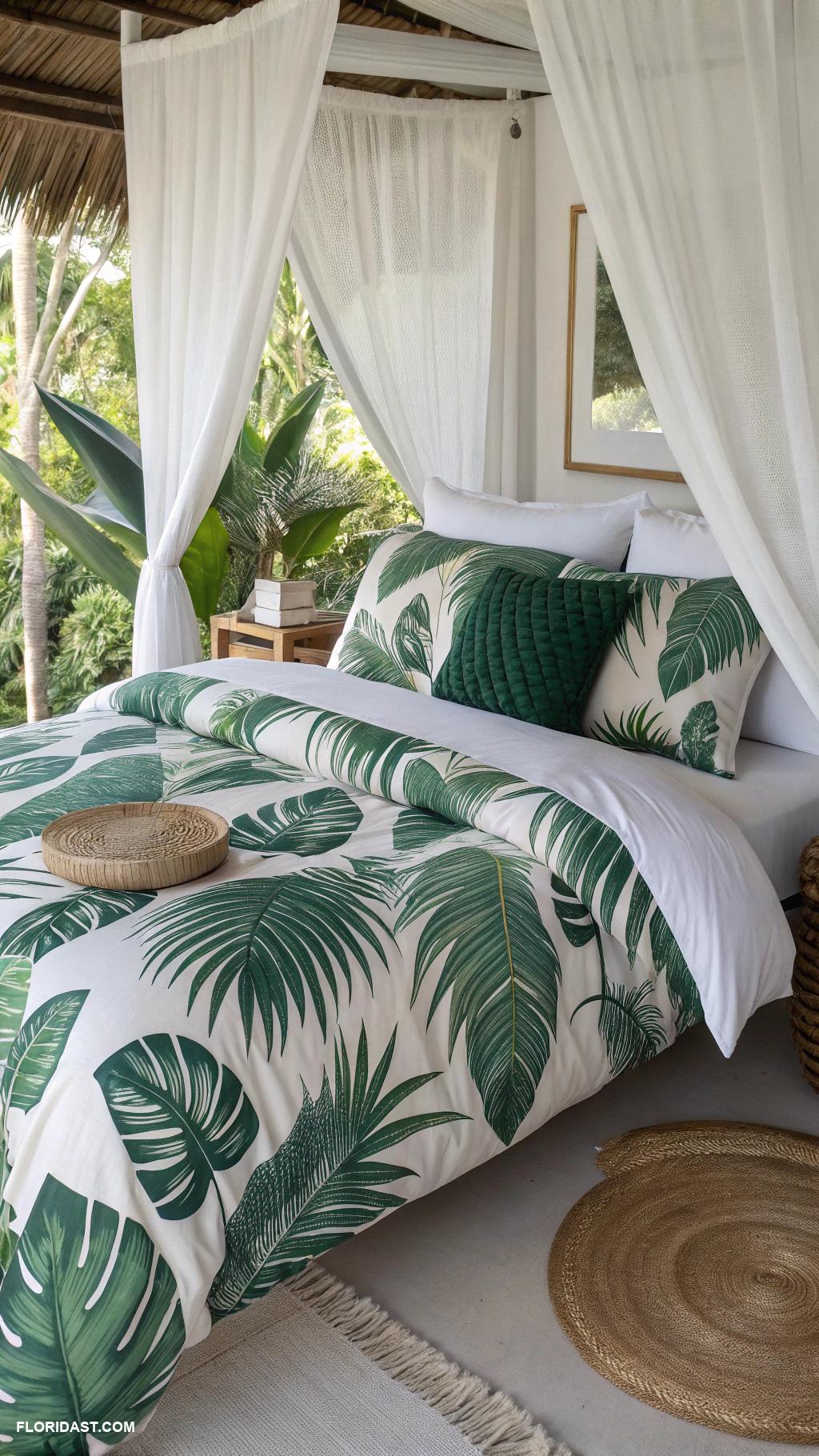 island bedroom ideas Tropical palm leaf bedding set