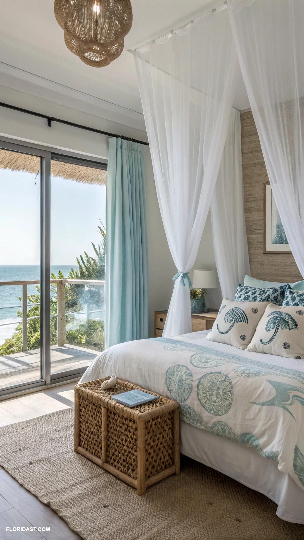 modern coastal bedrooms Light and airy sheer curtains