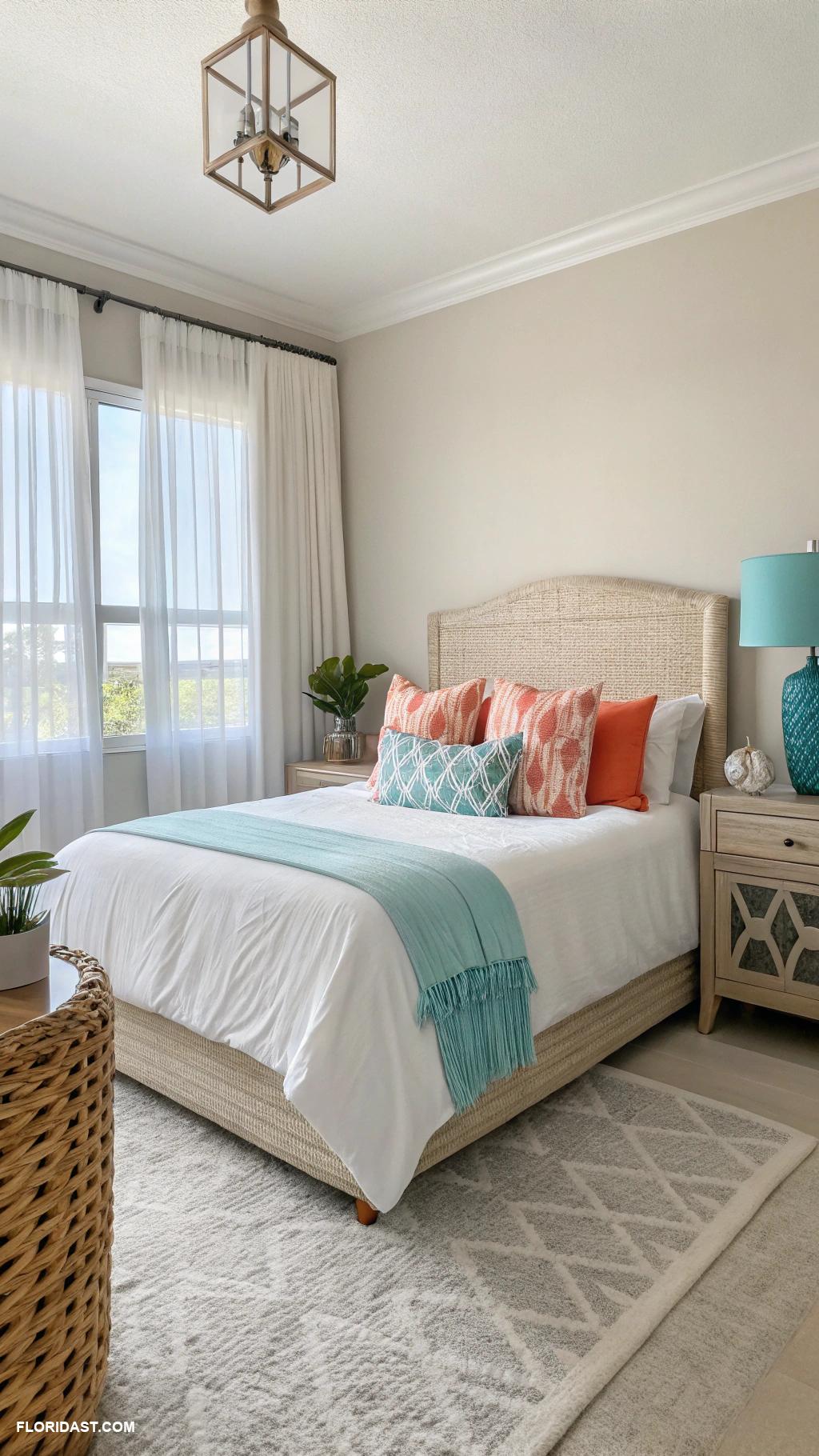 modern coastal bedrooms Neutral palette with pops of color