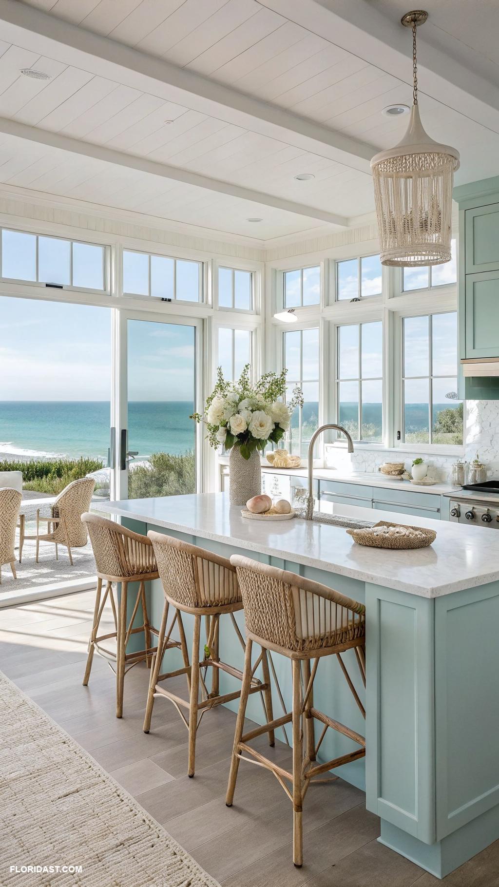 modern coastal kitchens Light airy space with ocean view windows
