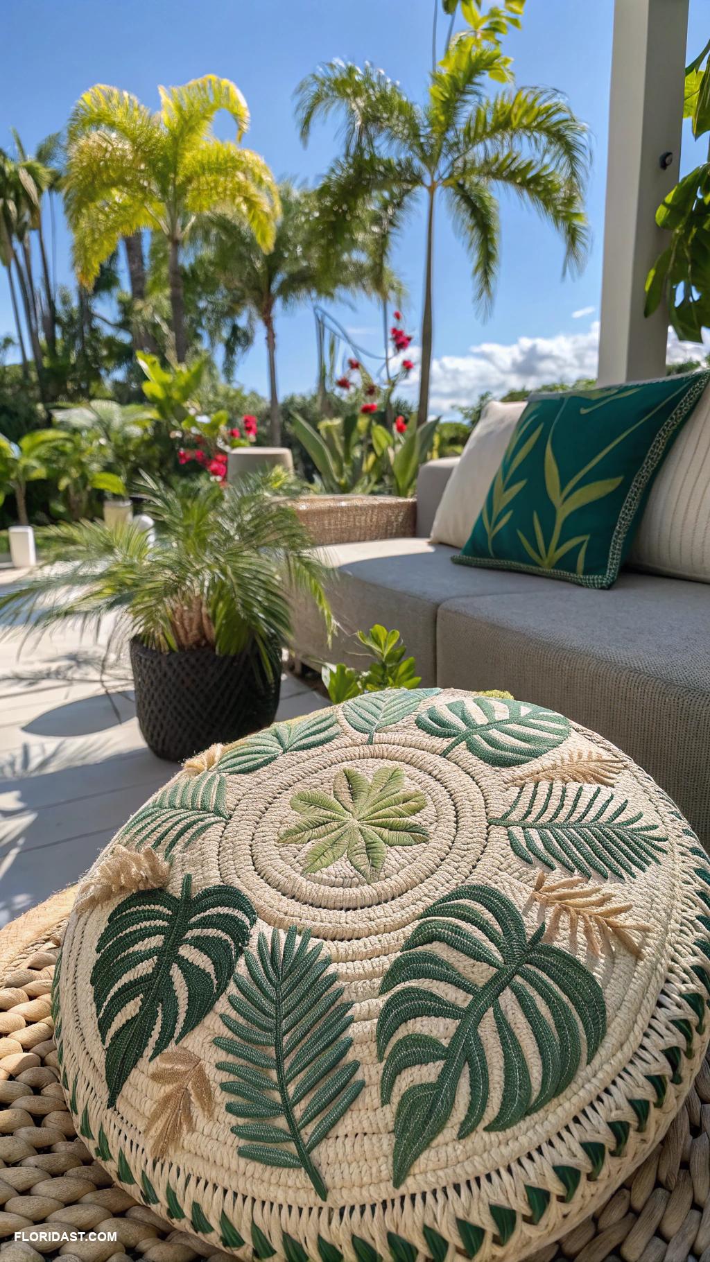 palm tree home decor ideas Woven palm leaf cushions for outdoor seating