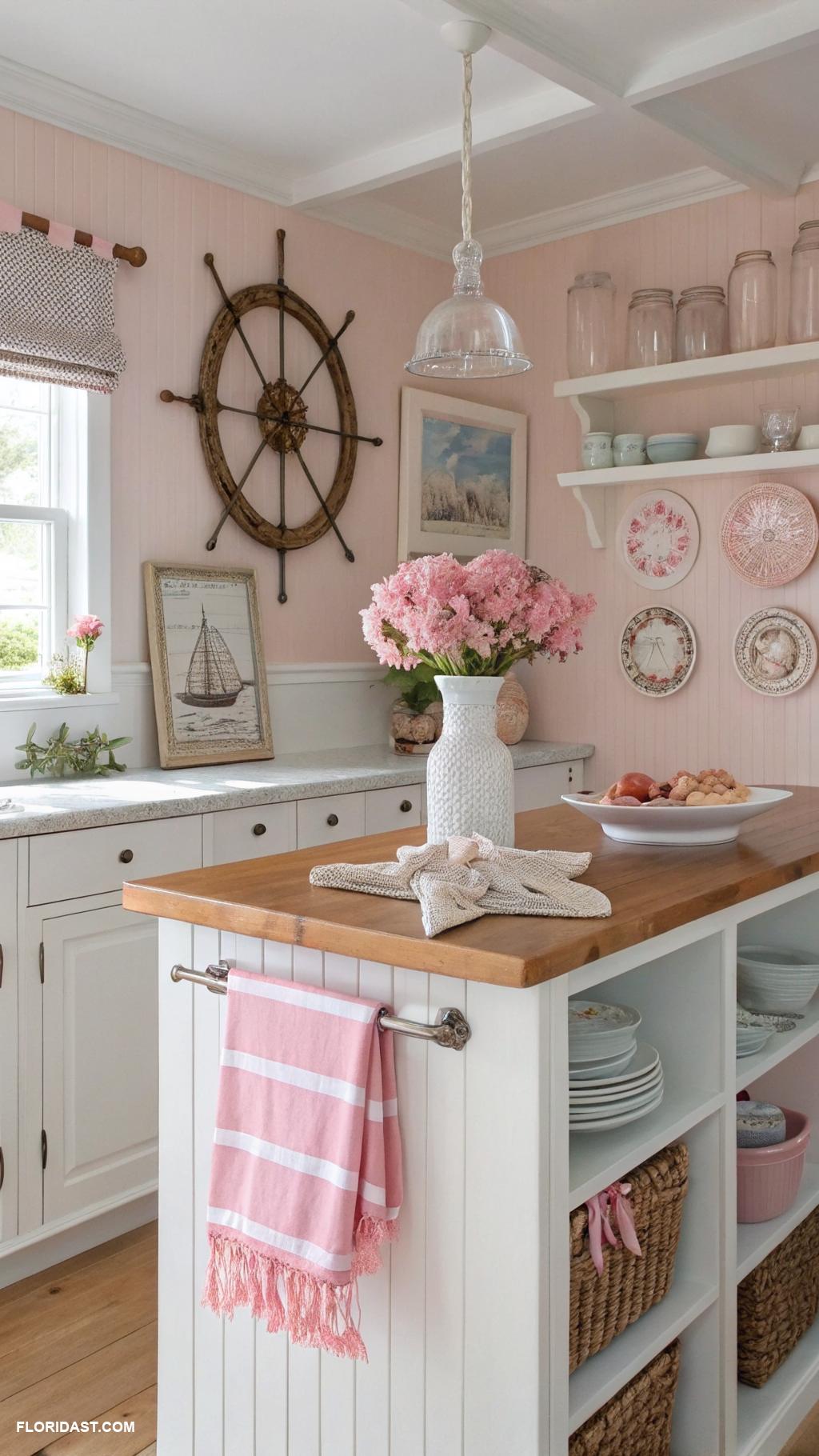 pink coastal kitchen ideas Nautical themed decor in pink tones