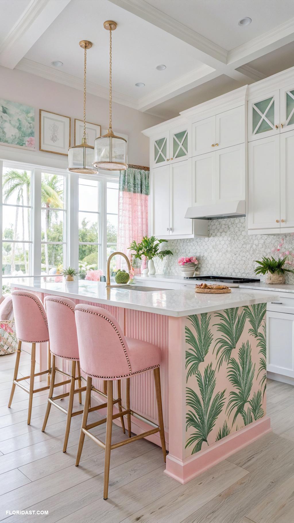 pink coastal kitchen ideas Palms and pink accents in decorative art