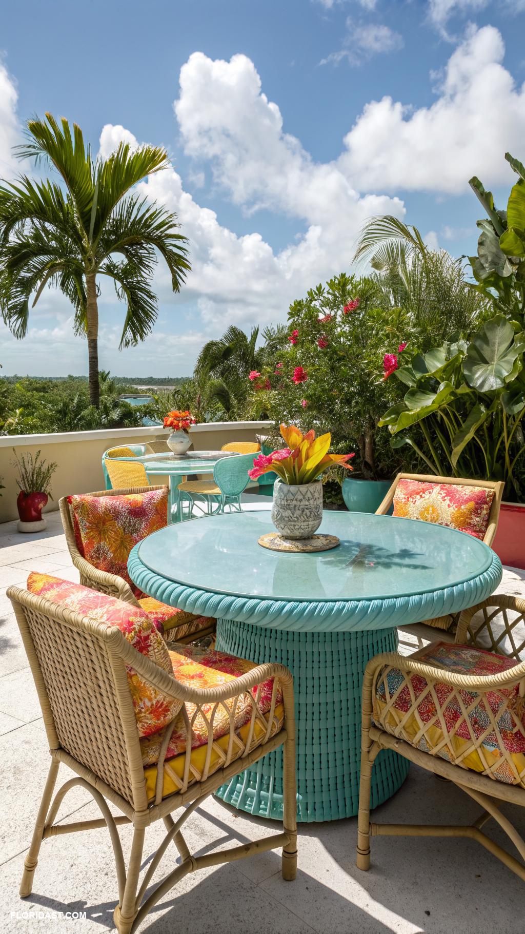 rattan furniture Bright colored rattan dining sets for patios