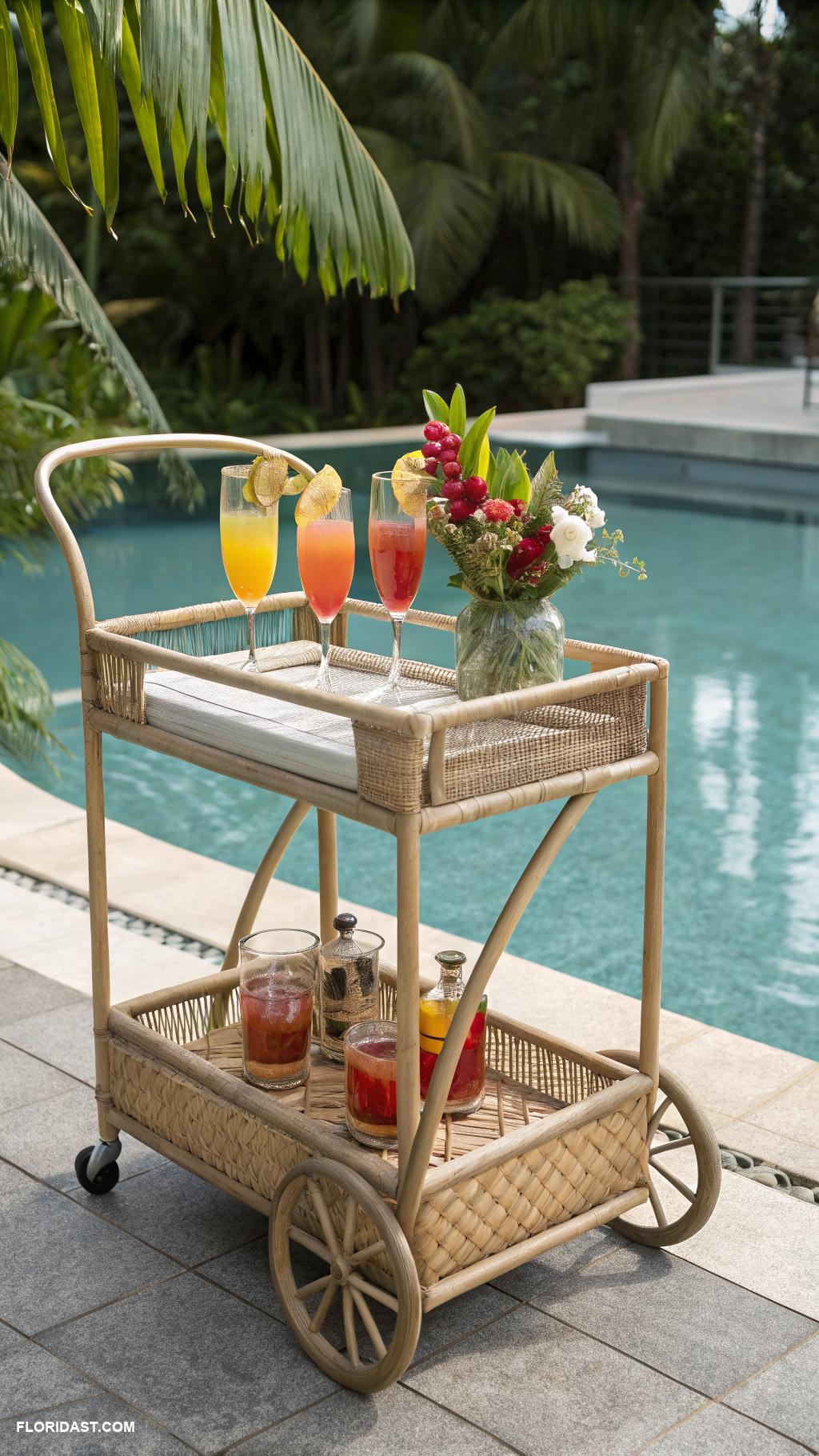 rattan furniture Rattan bar carts for poolside entertaining