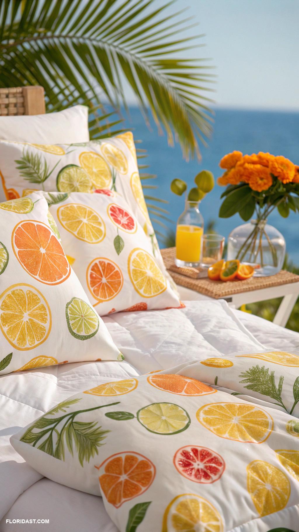tropical bedding ideas Bright citrus motifs on bed sheets