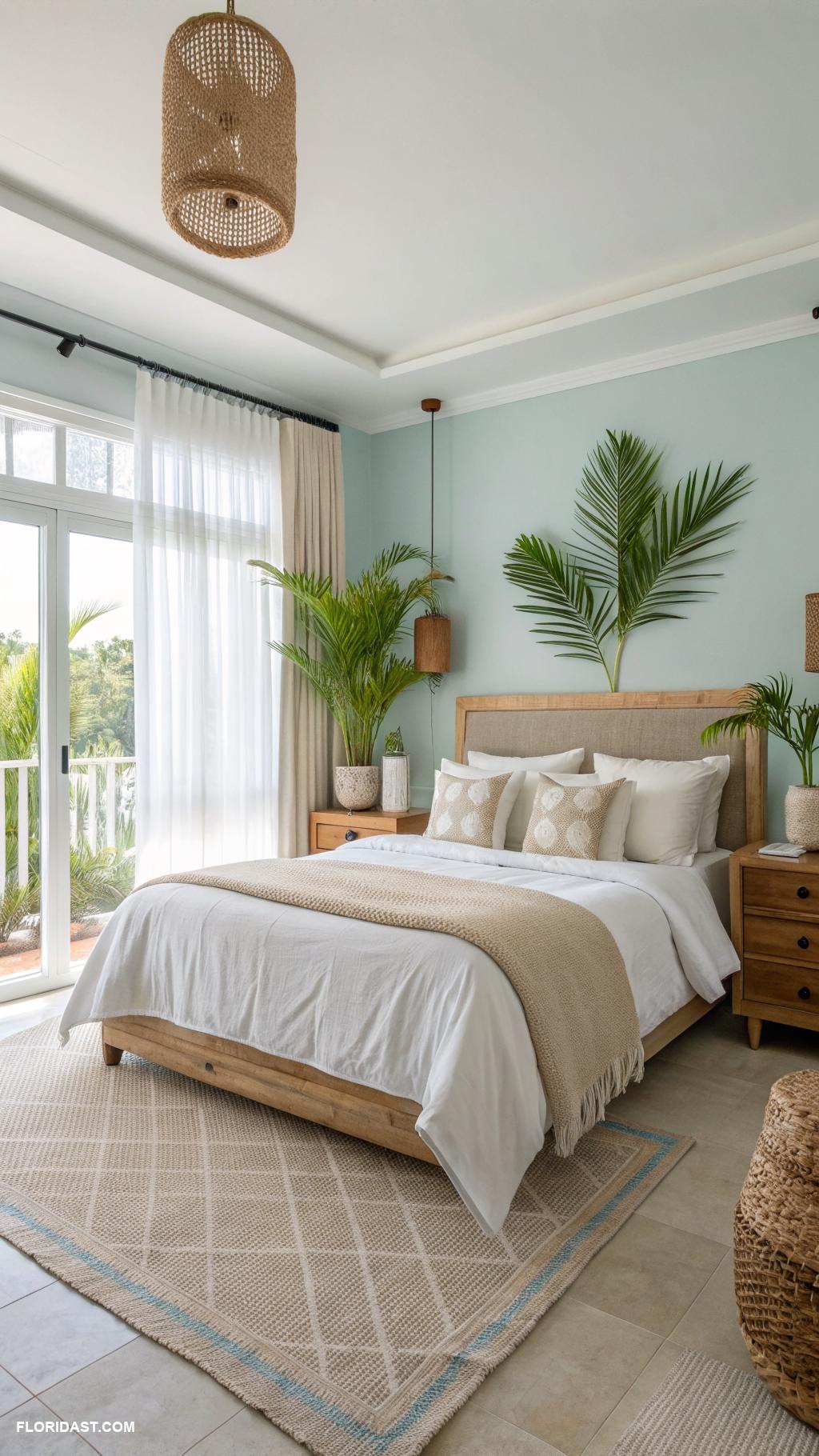 tropical bedrooms Light blue walls with sandy beige accents