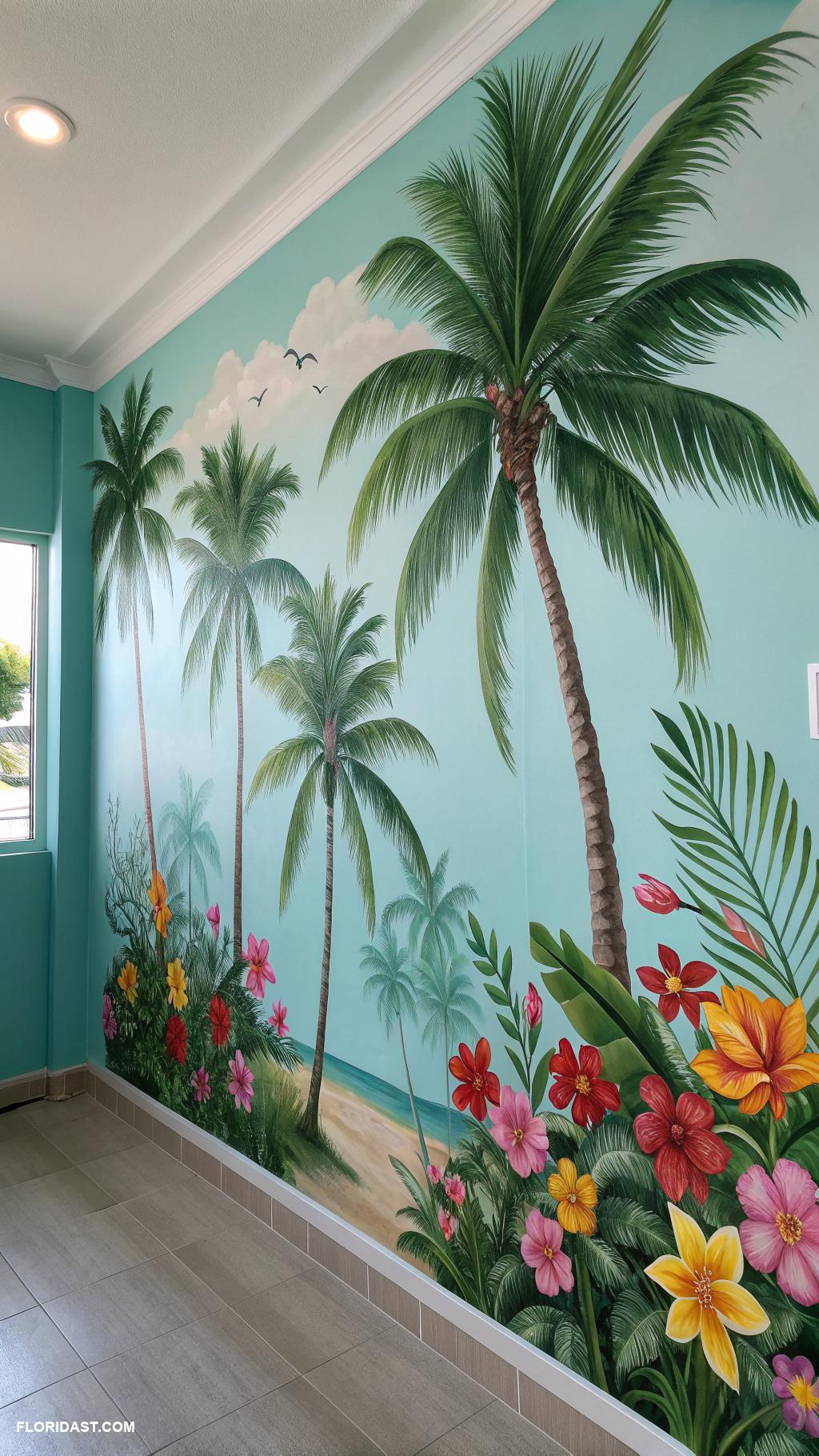 tropical bedrooms Palm tree murals for a tropical touch