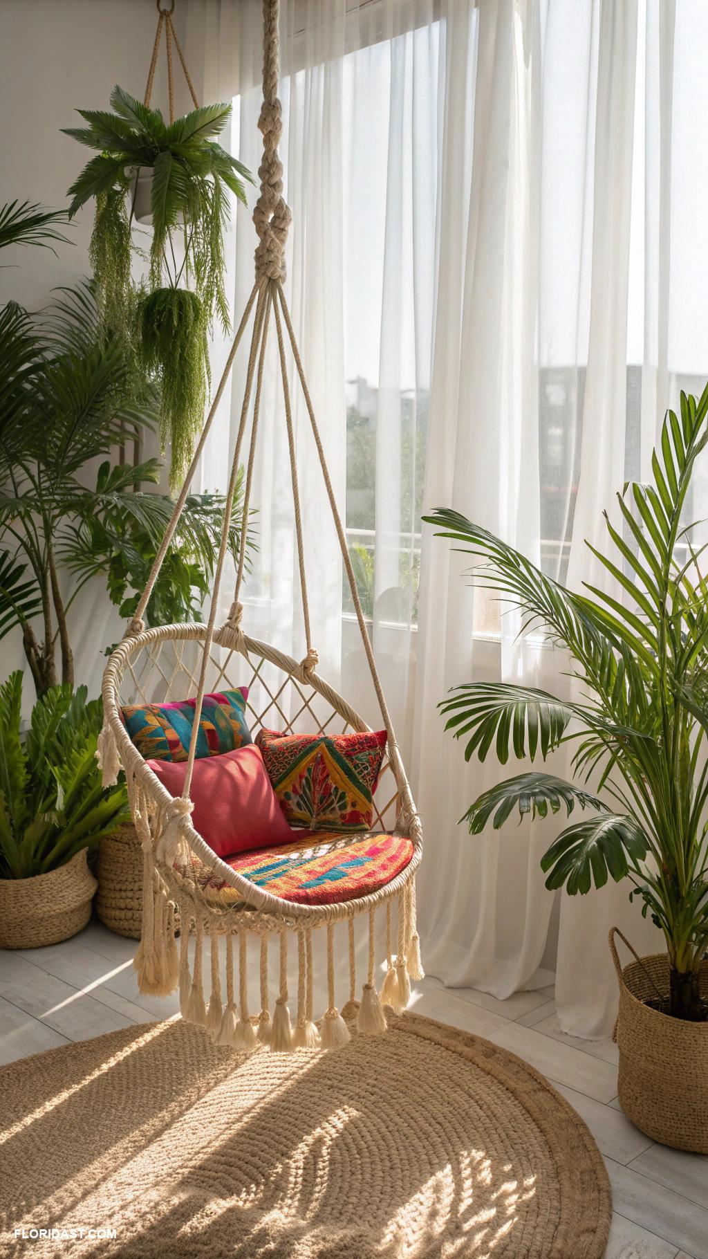 tropical boho living room ideas Hammock chair for relaxed seating