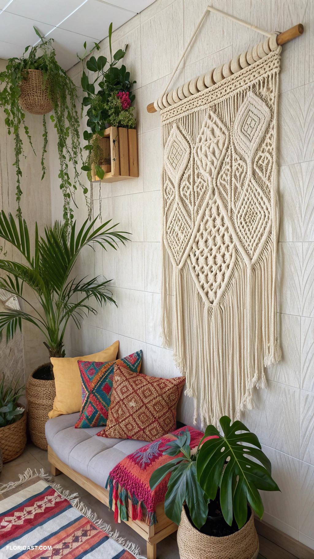 tropical boho living room ideas Macrame wall hangings for texture