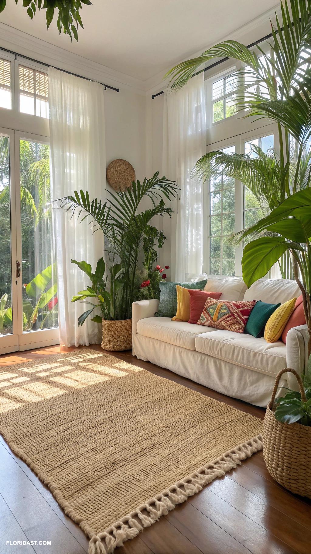 tropical boho living room ideas Sisal rugs for natural flooring