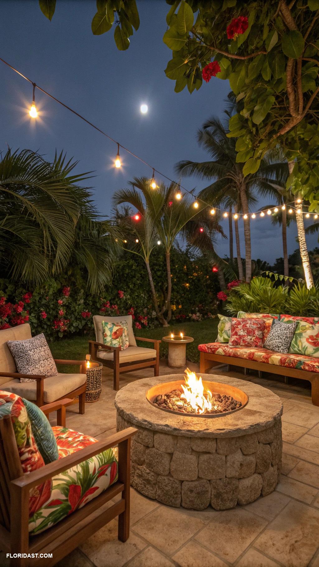 tropical patio ideas Fire pit for gathering around at night