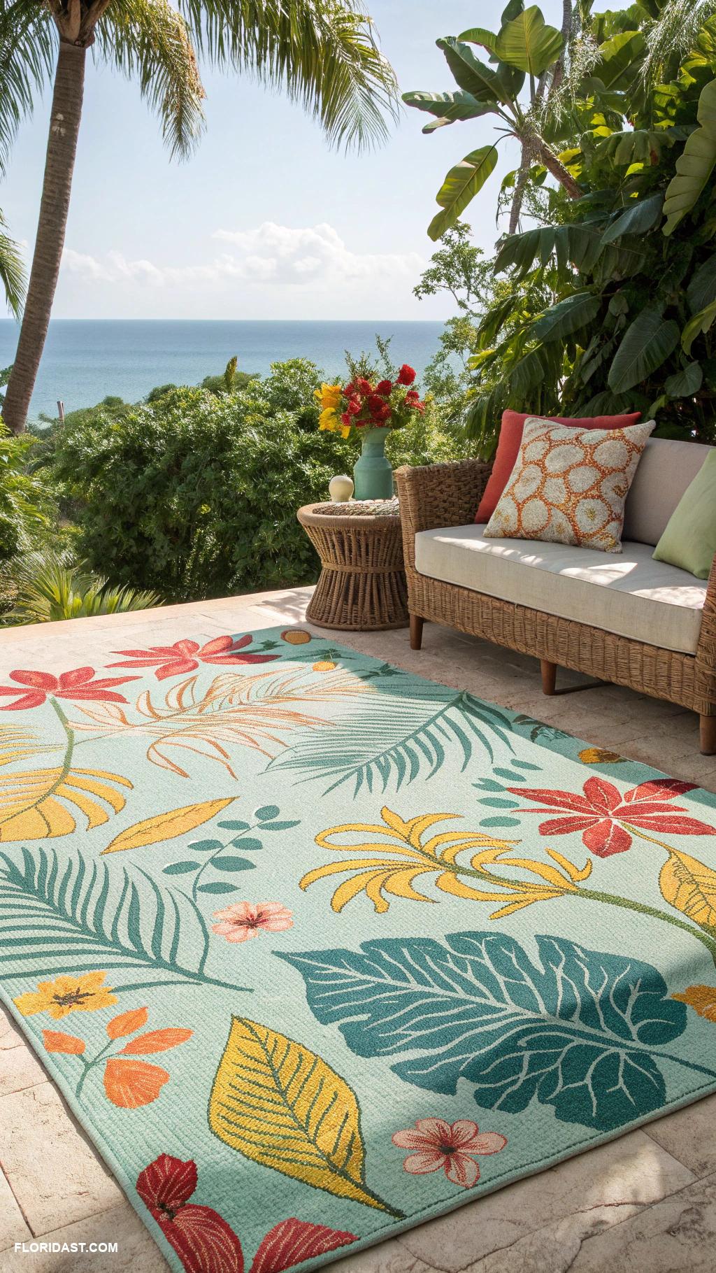 tropical patio ideas Outdoor rug for added comfort and style