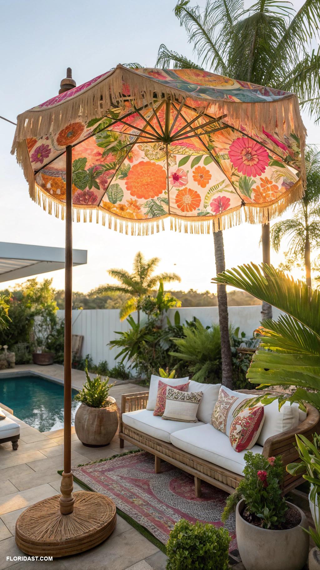 tropical patio ideas Umbrella shades for sunny afternoons