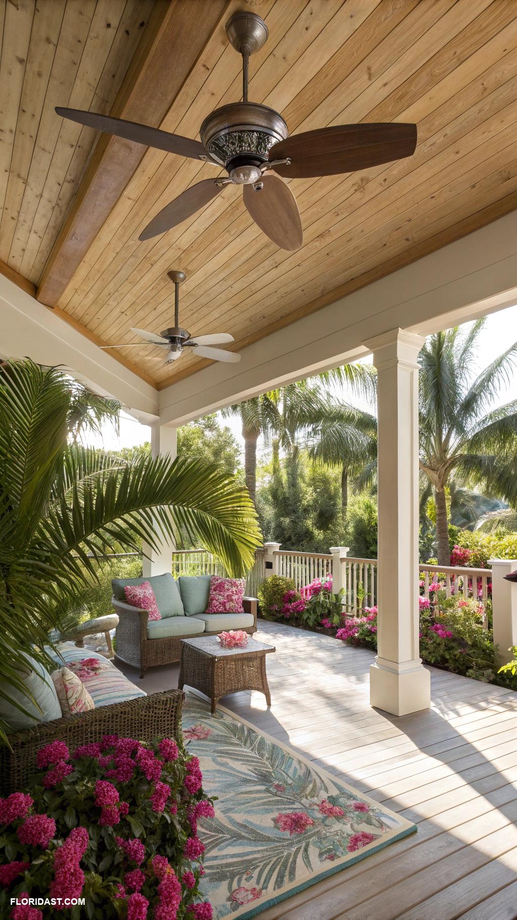 tropical porch ideas Ceiling fan for cooling breezes