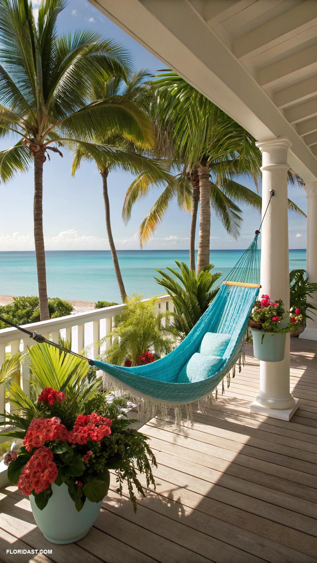 tropical porch ideas Hammock for relaxing under palm trees