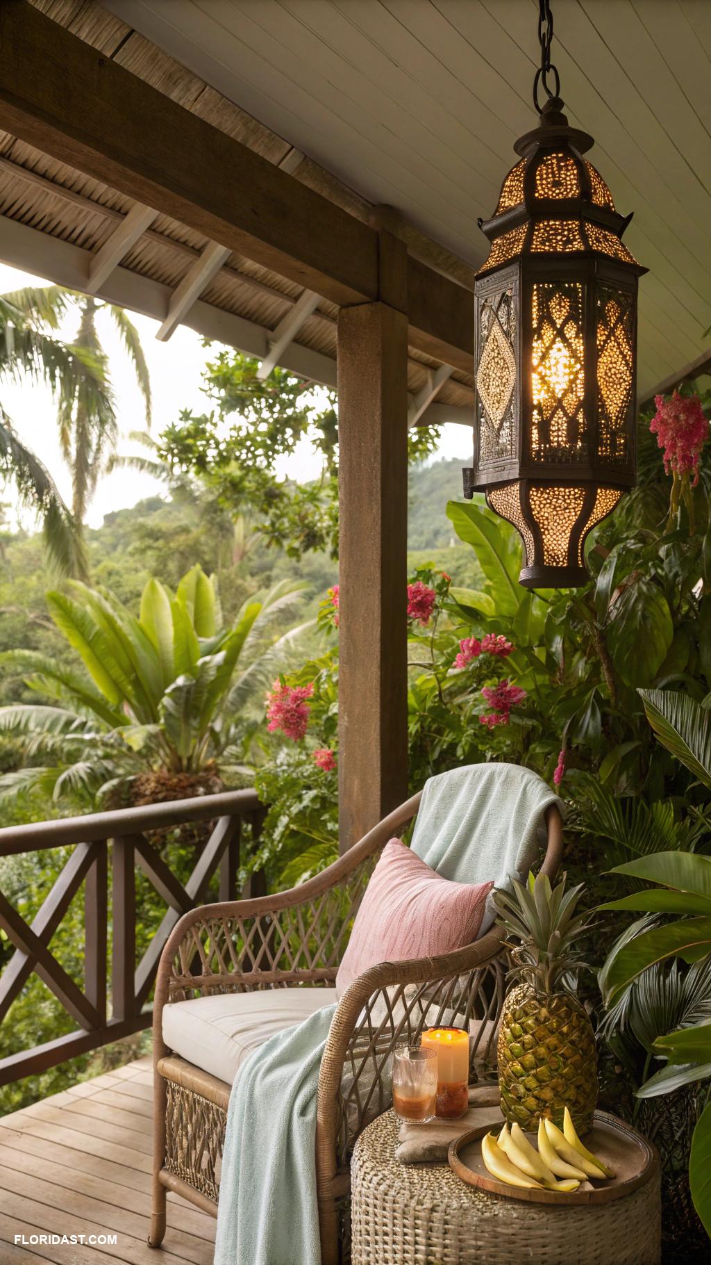 tropical porch ideas Lanterns for cozy night lighting