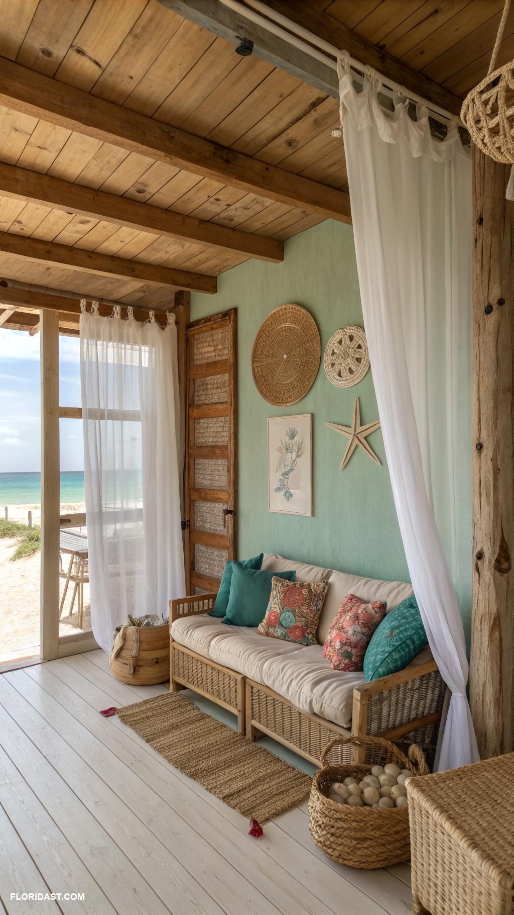 beach house interior design Natural materials like wood and rattan accents