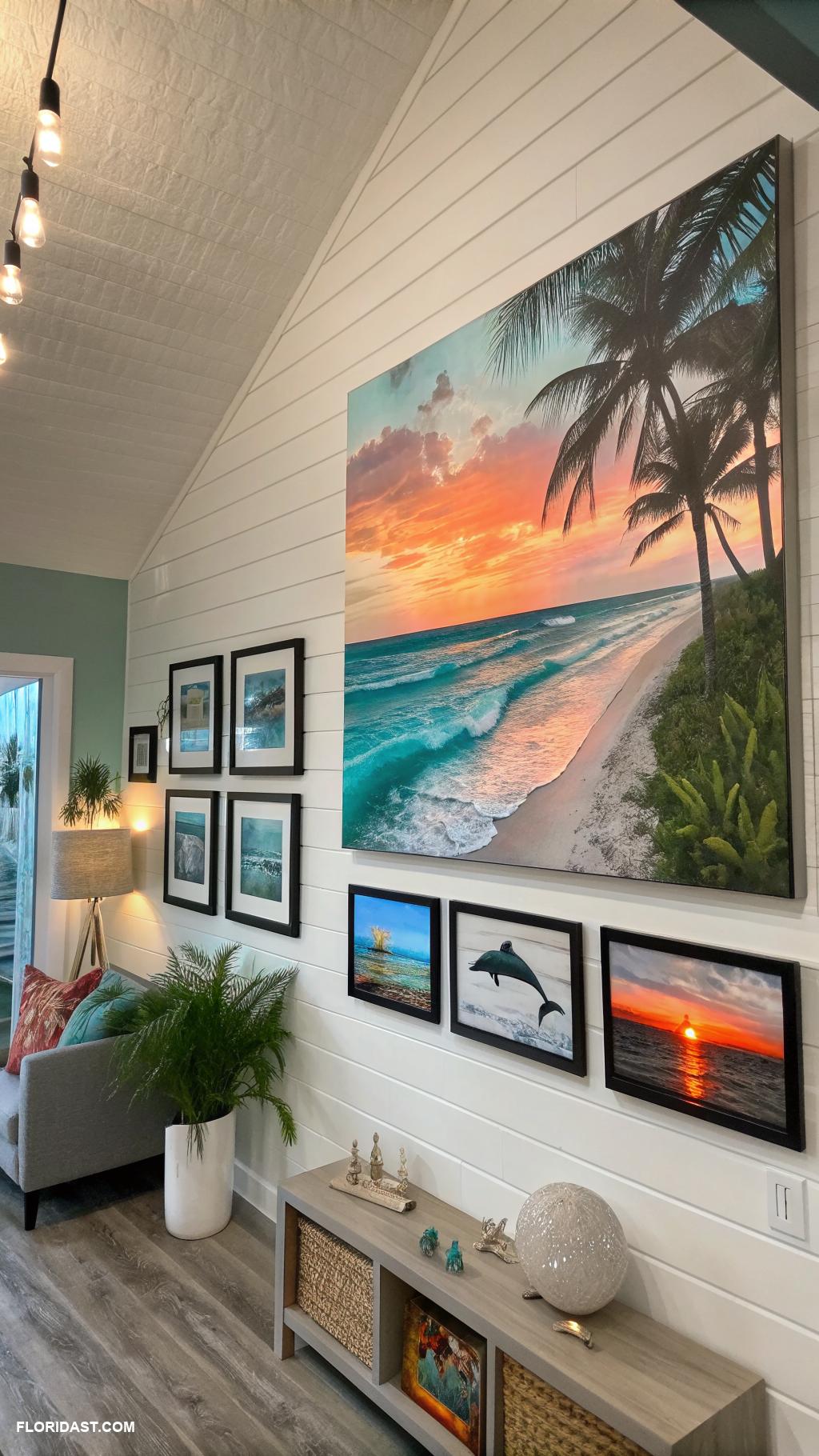 beach house interior design Ocean inspired artwork and photography on walls